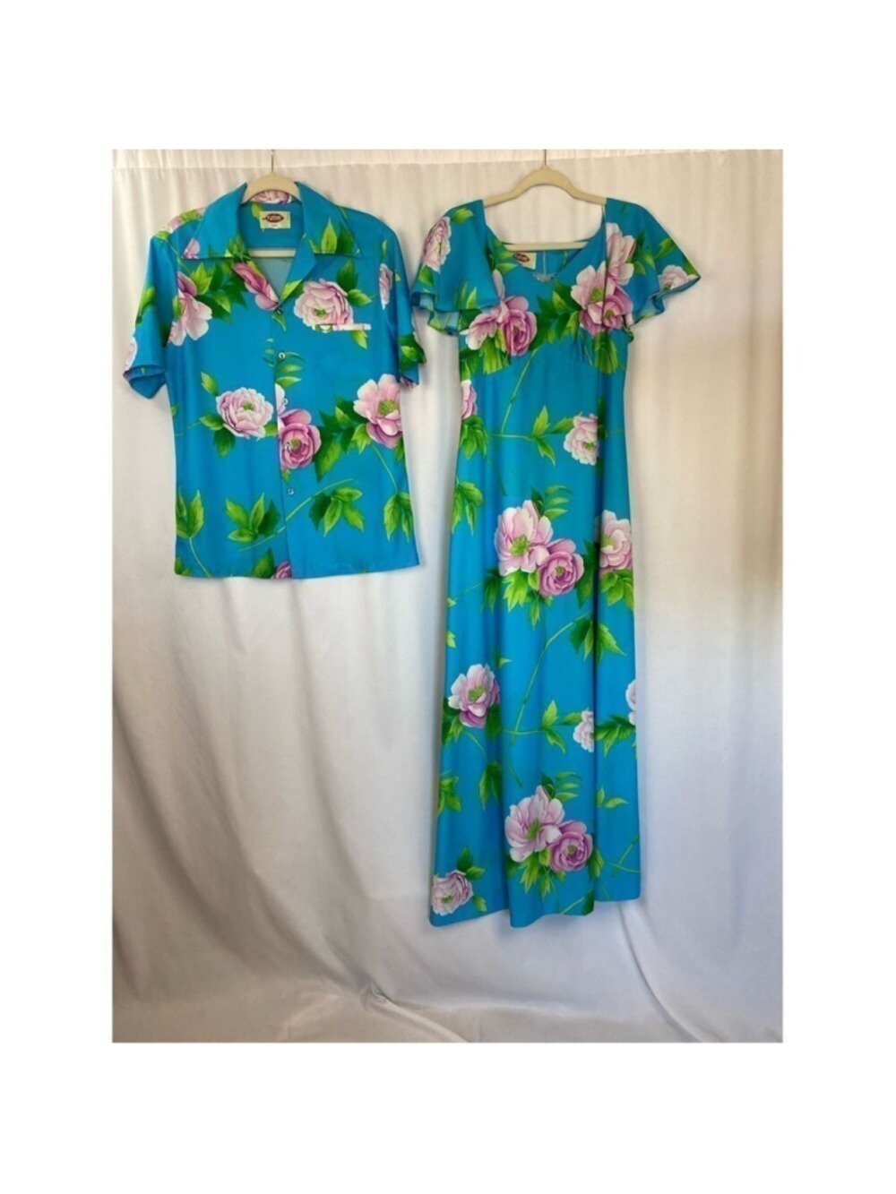 VTG His/Her Matching set 60s Pomare Hawaiian Women’s Dress M Men's Shirt M Tiki